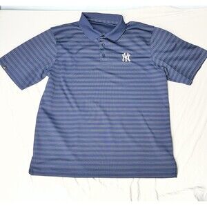 New York Yankees Polo Shirt Mens XL Majestic MLB Striped Baseball Navy Blue